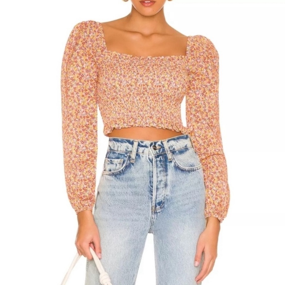 MinkPink puff sleeve smock top